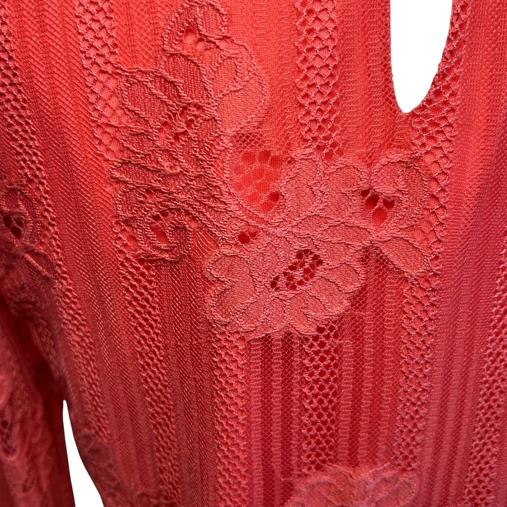 Ultra Pink Floral Lace Top Sheer Bell Sleeves M Coquette Fairy Gypsy Feminine