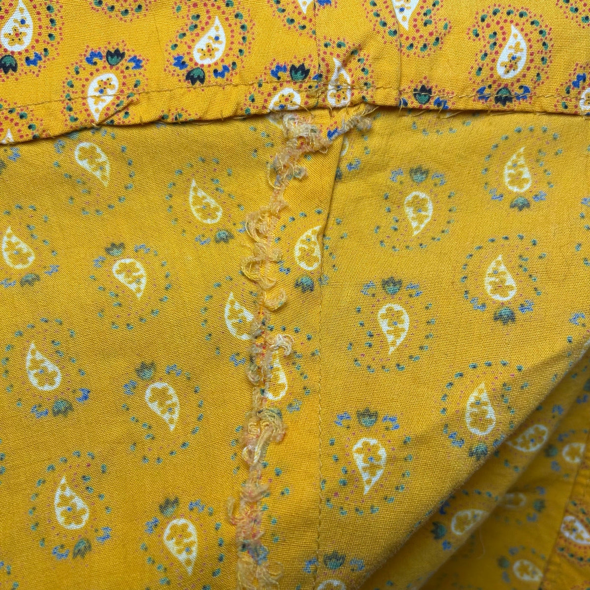 VTG 70s Yellow Maxi Paisley Dress L Cottage Boho Handmade Peasant Prairie Retro