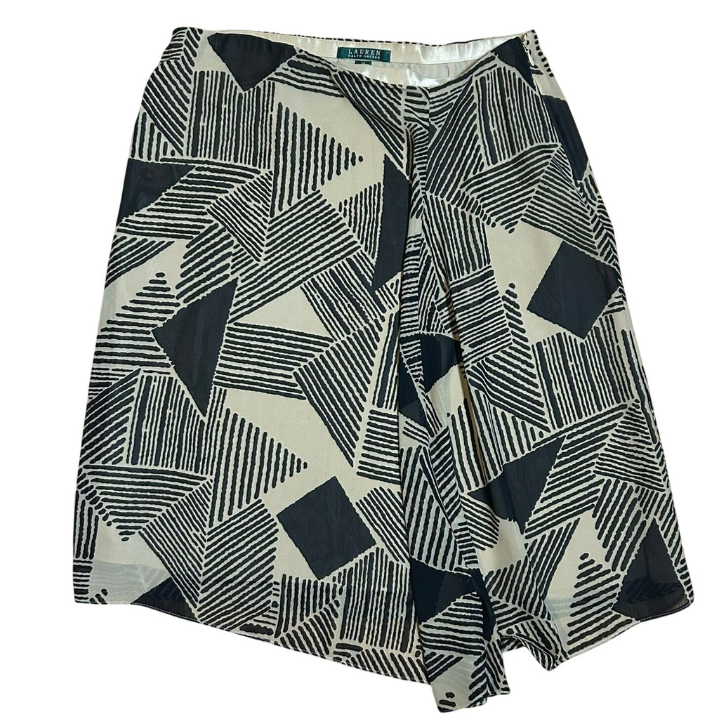 Lauren Ralph Lauren Geometric Print Georgette Skirt Size 10 Black Tan Abstract