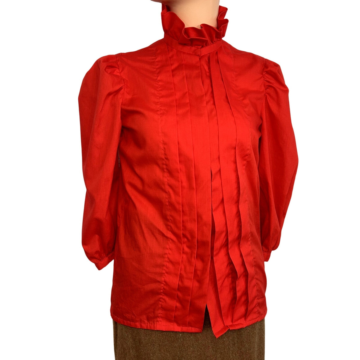 VTG 70s Prairie Blouse XS Ruffled Collar Puff Sleeve Cottagecore Pintuck Bespoke
