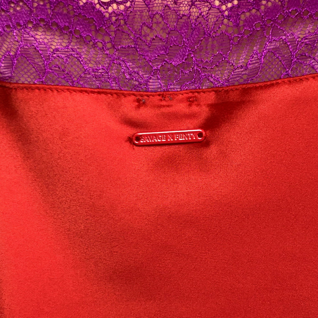Savage X Fenty Red Purple Lace Camisole Shorts M Lingerie Set Romantic Feminine