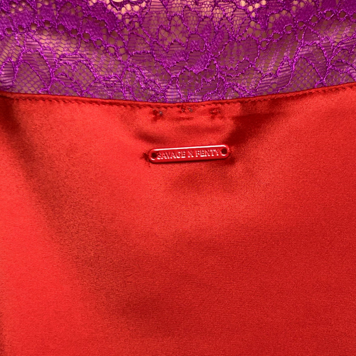 Savage X Fenty Red Purple Lace Camisole Shorts M Lingerie Set Romantic Feminine