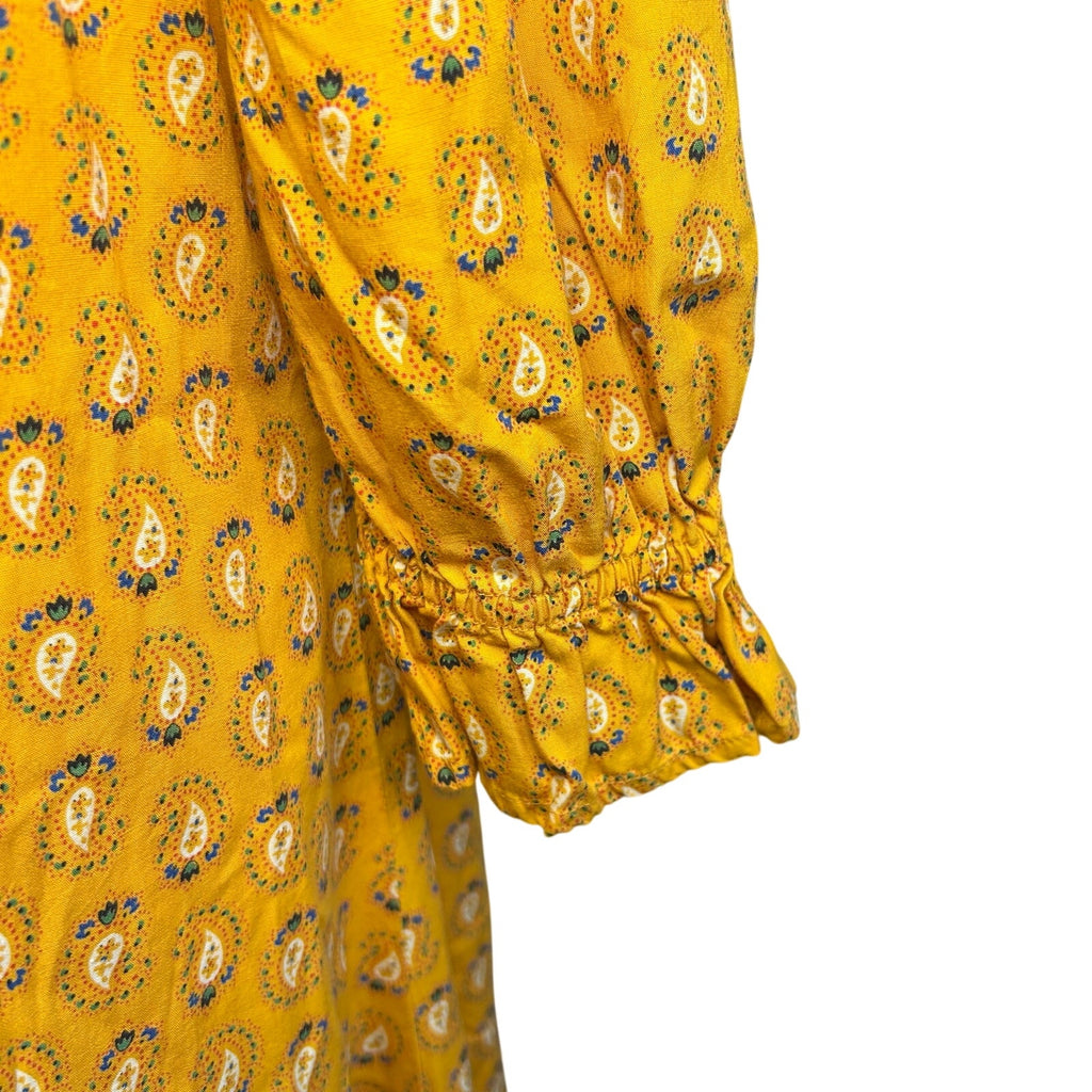 VTG 70s Yellow Maxi Paisley Dress L Cottage Boho Handmade Peasant Prairie Retro