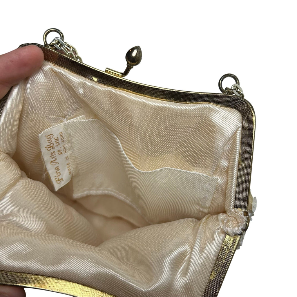 VTG 50's White Beaded Sequin Bridal Evening Bag Hong Kong Wedding Coquette Glam