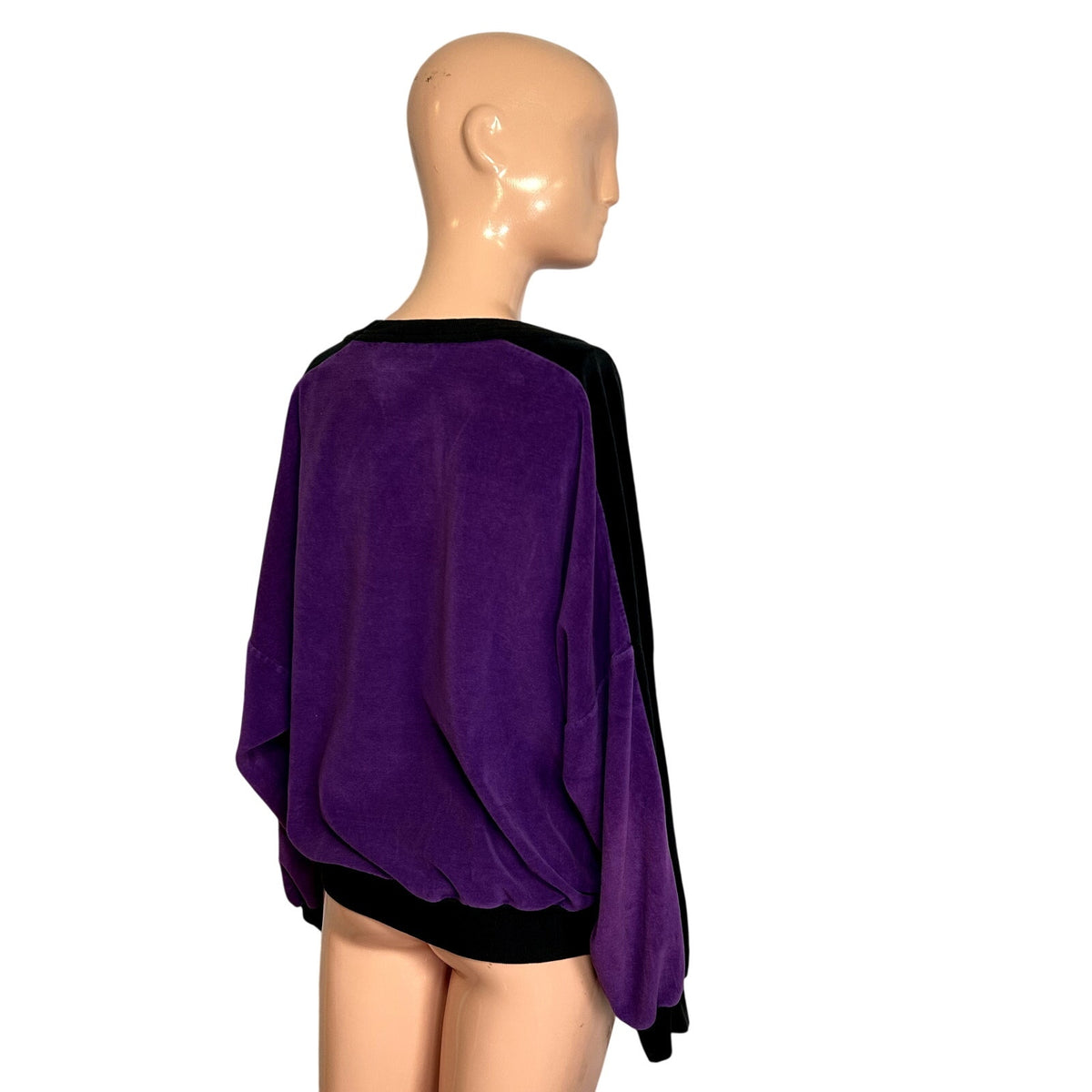 VTG 80s Como Sport M Purple Black Velour Top Colorblock Batwing Casual Retro