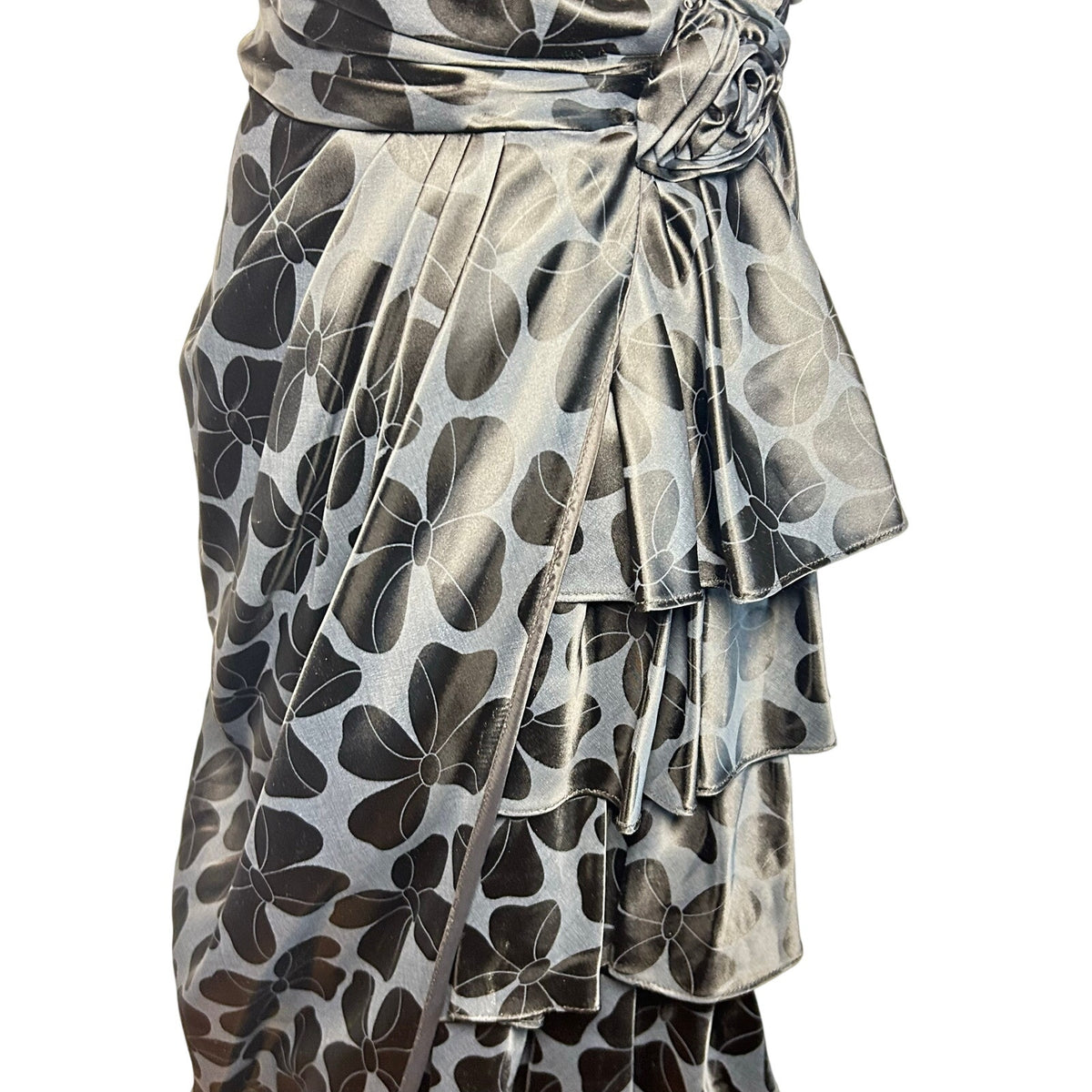 VTG 80s Black Floral Jacquard Prom Gown 2 Romantic Feminine Goth Glam Coquette
