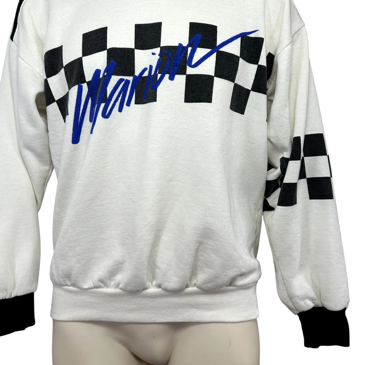 VTG 90s Gear for Sports M White Black Checkered Sweatshirt Streetwear Sportswear