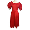 VTG 80s Red White Polka Dot Puff Sleeve Midi Dress