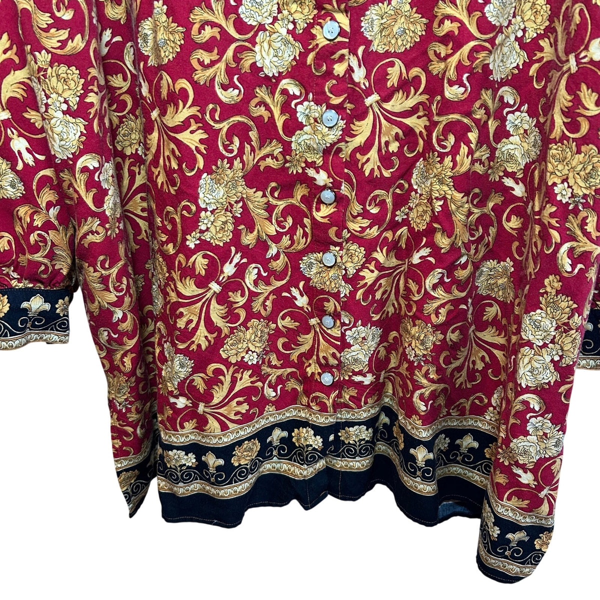 VTG Kathryn Deene Blouse Red 26/28 Boho Floral Baroque Top Plus Size Bold