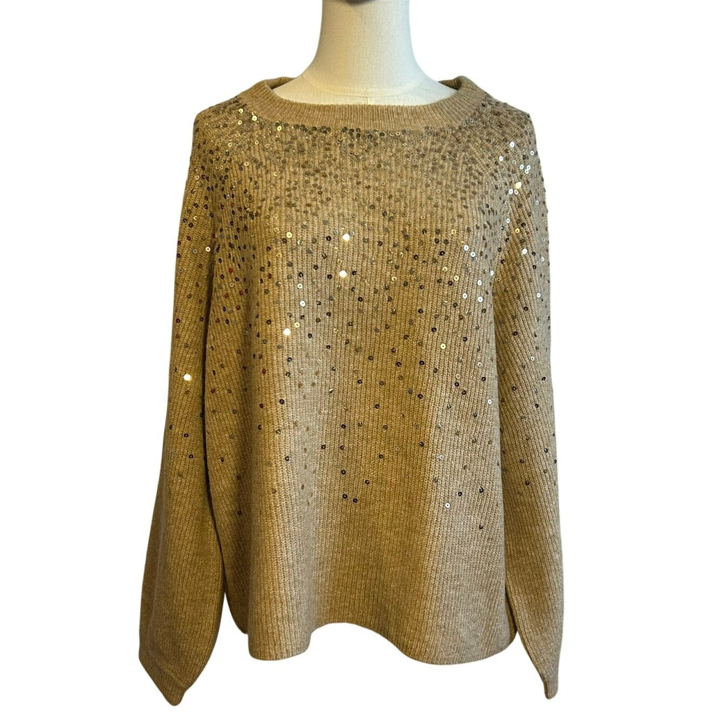 Vince Camuto Sequin Raglan Pullover Sweater NWT Camel Gold Sz L MSRP $69 Party