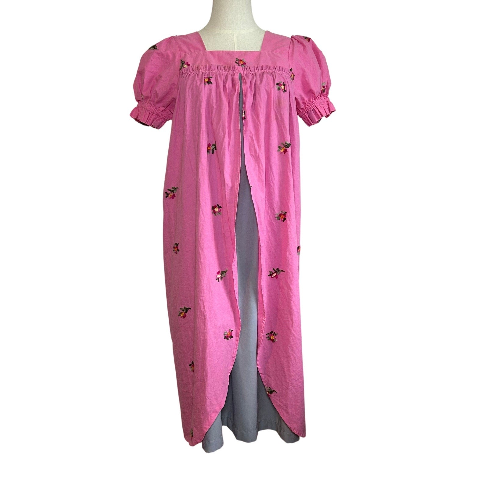 Pink Floral Puff Sleeve Square Neck Regency Bridgerton Dress S Cottage Coquette