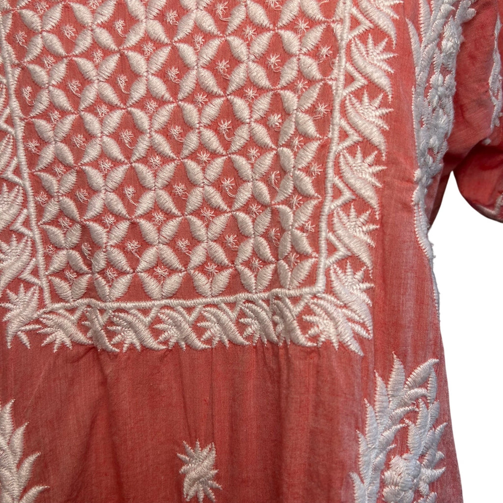 Indian Pink Peach Embroidered Cotton Mini 12 Dress Boho Cottage Fairy Whimsigoth