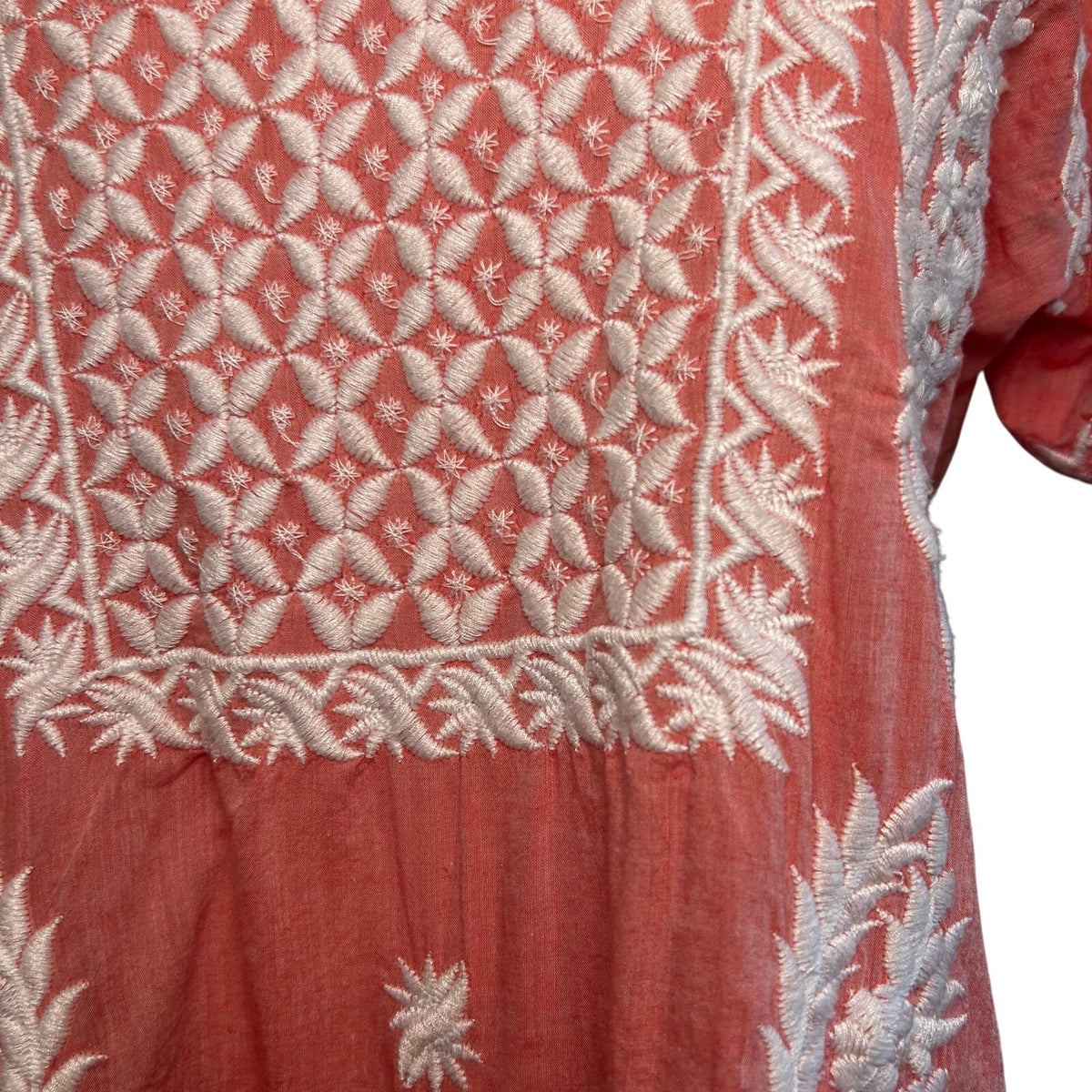 Indian Pink Peach Embroidered Cotton Mini 12 Dress Boho Cottage Fairy Whimsigoth