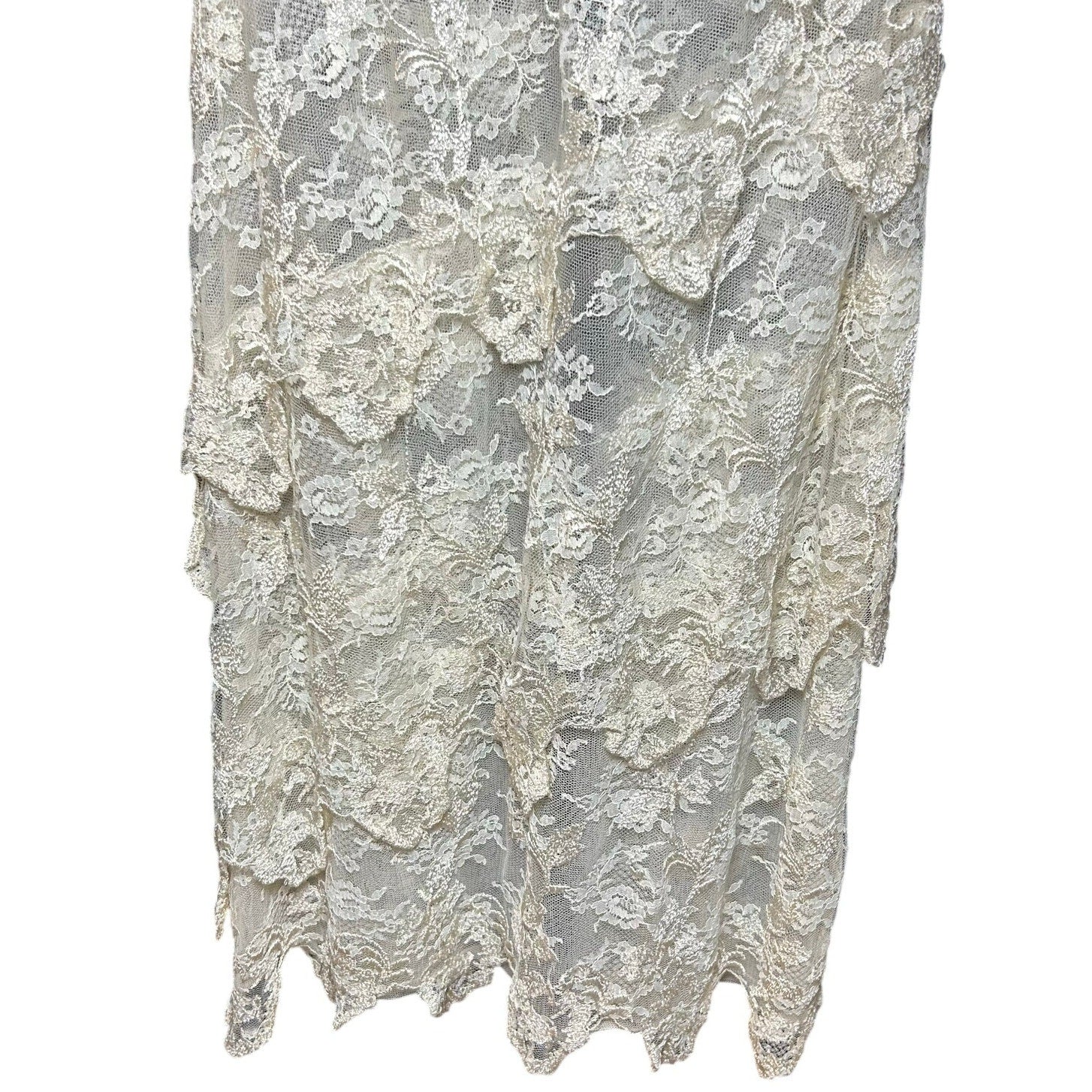 VTG 1960s Sheer Cream Lace Tiered Midi Dress Whimsigoth Bridal Overlay S