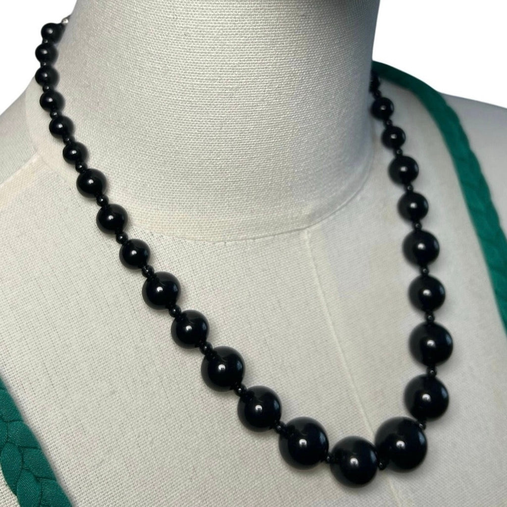 VTG Y2K Black Graduated Bead Necklace Adjustable Whimsygoth Grunge Goth Siren