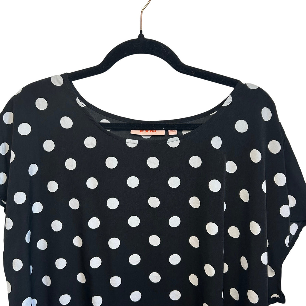 Evri Plus XL Black White Polka Dot Blouse Knit Jersey Plus Size Casual Retro