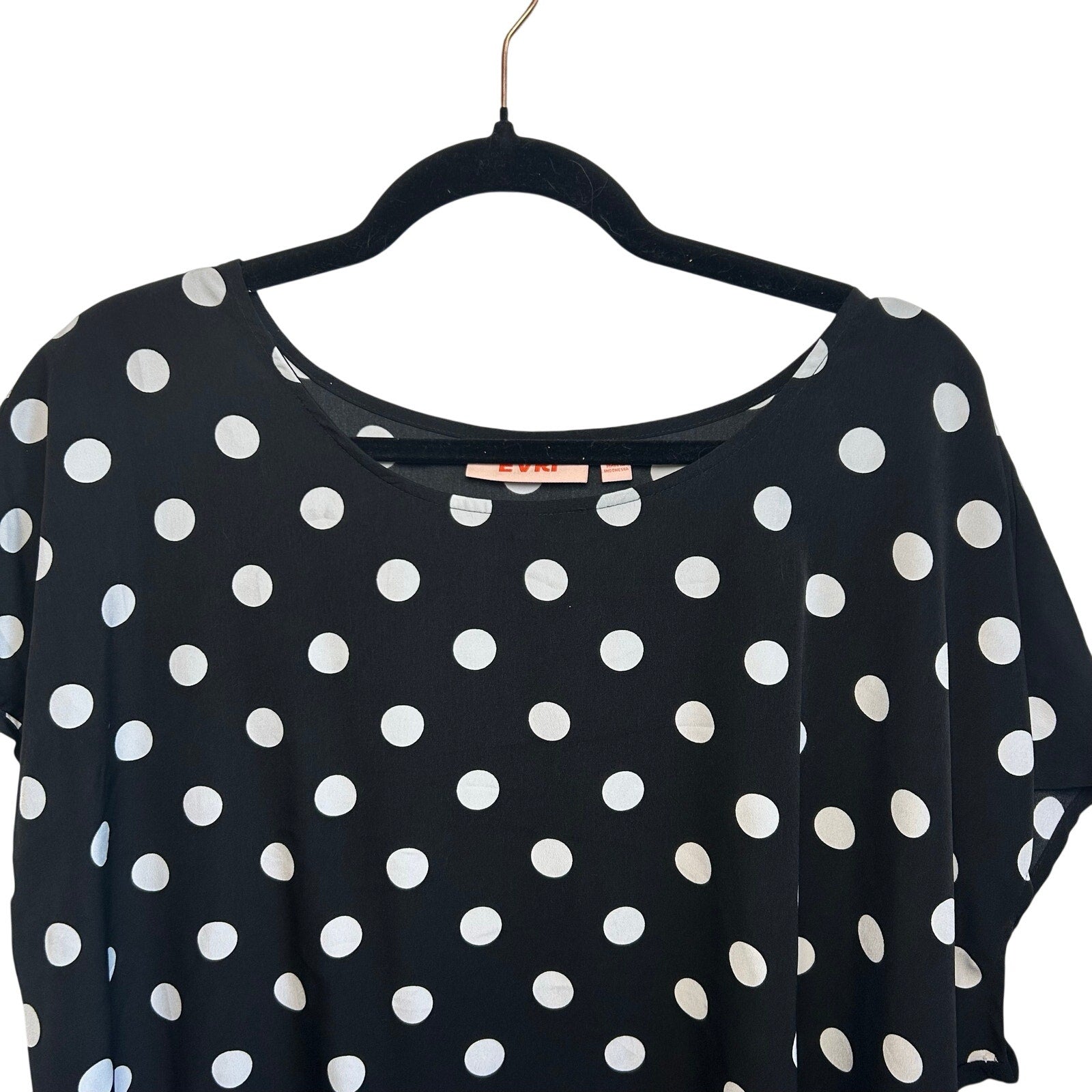Evri Plus XL Black White Polka Dot Blouse Knit Jersey Plus Size Casual Retro
