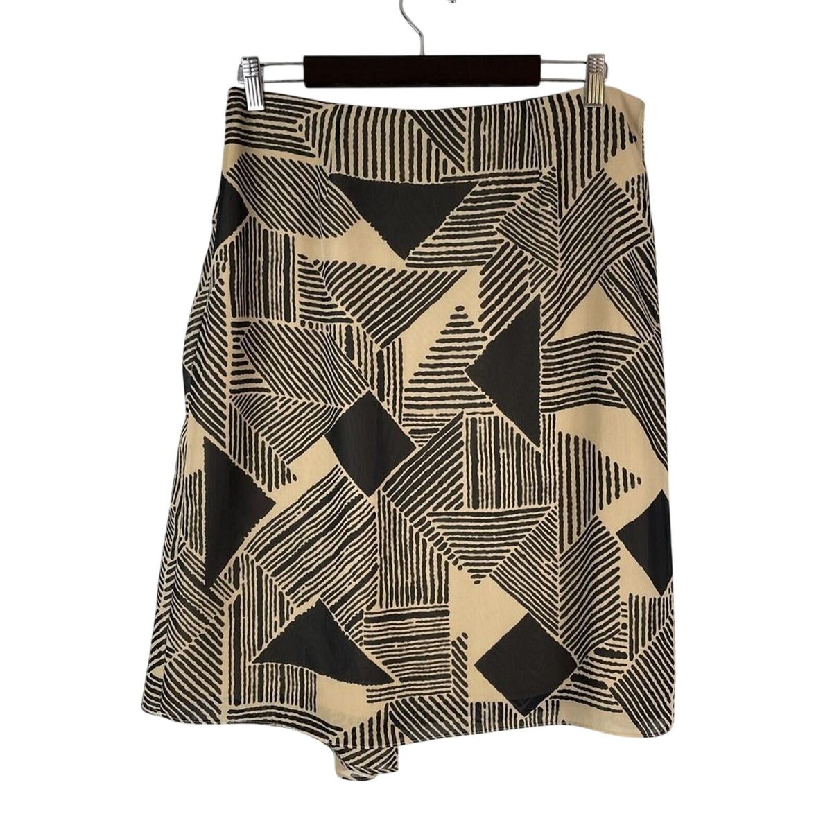 Lauren Ralph Lauren Geometric Print Georgette Skirt Size 10 Black Tan Abstract
