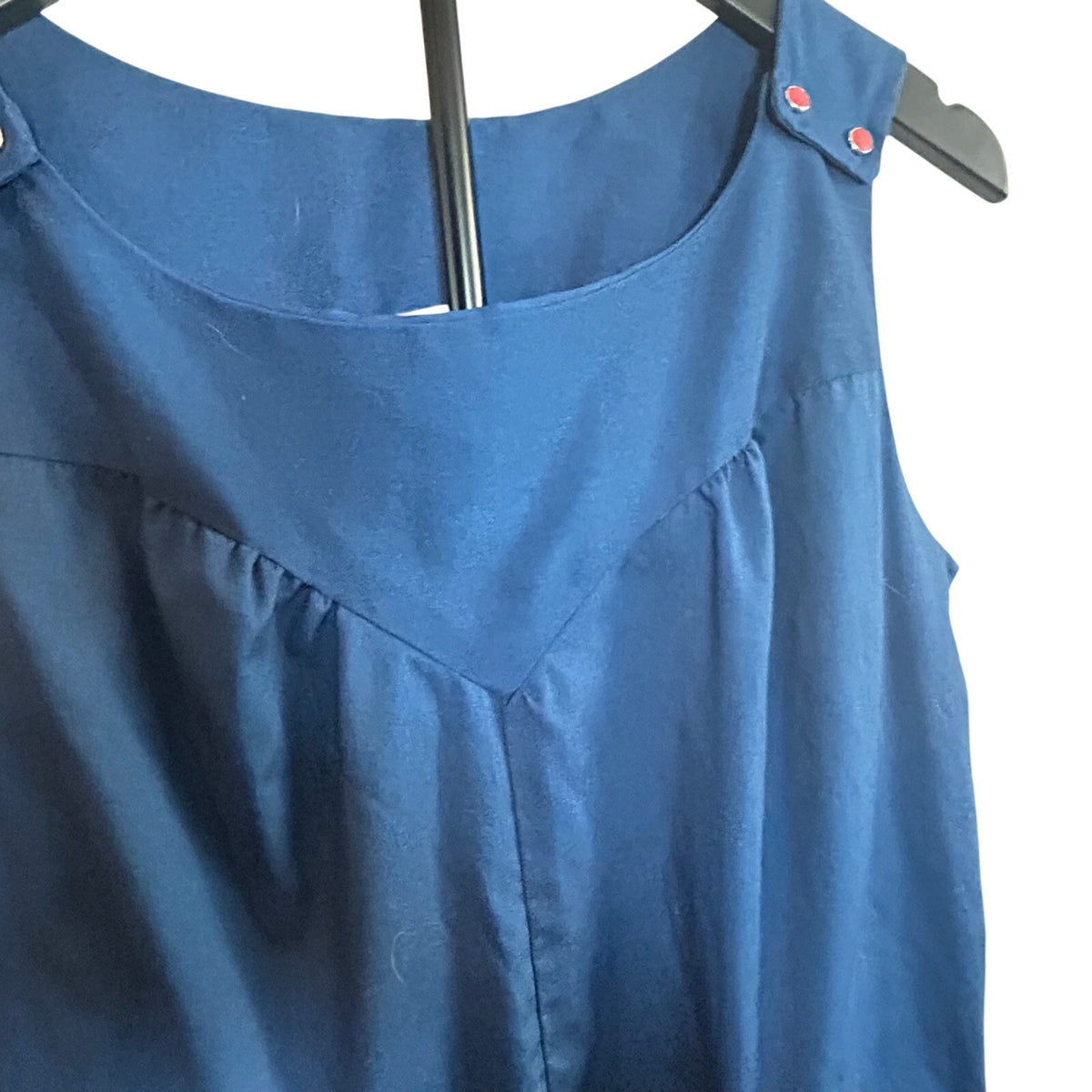 VTG 70s ILGWU Embroidered Floral Pocket Pinafore Dress Navy Blue Small Retro