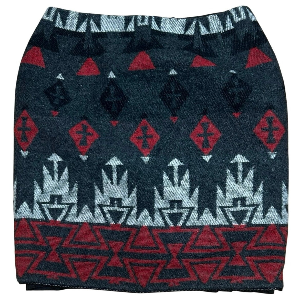 VTG The Last Best Place Southwestern Wool Blend Mini Skirt Black Red Aztec Sz 10