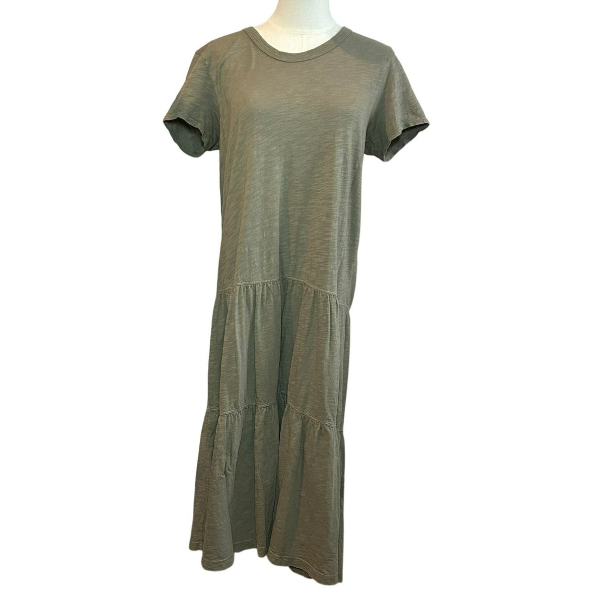 Wilt Slub Knit Tiered Midi Dress Sage Green S