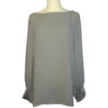Ann Taylor Modern Striped Boat Neck Blouse Smocked Cuff Minimalist Preppy Large