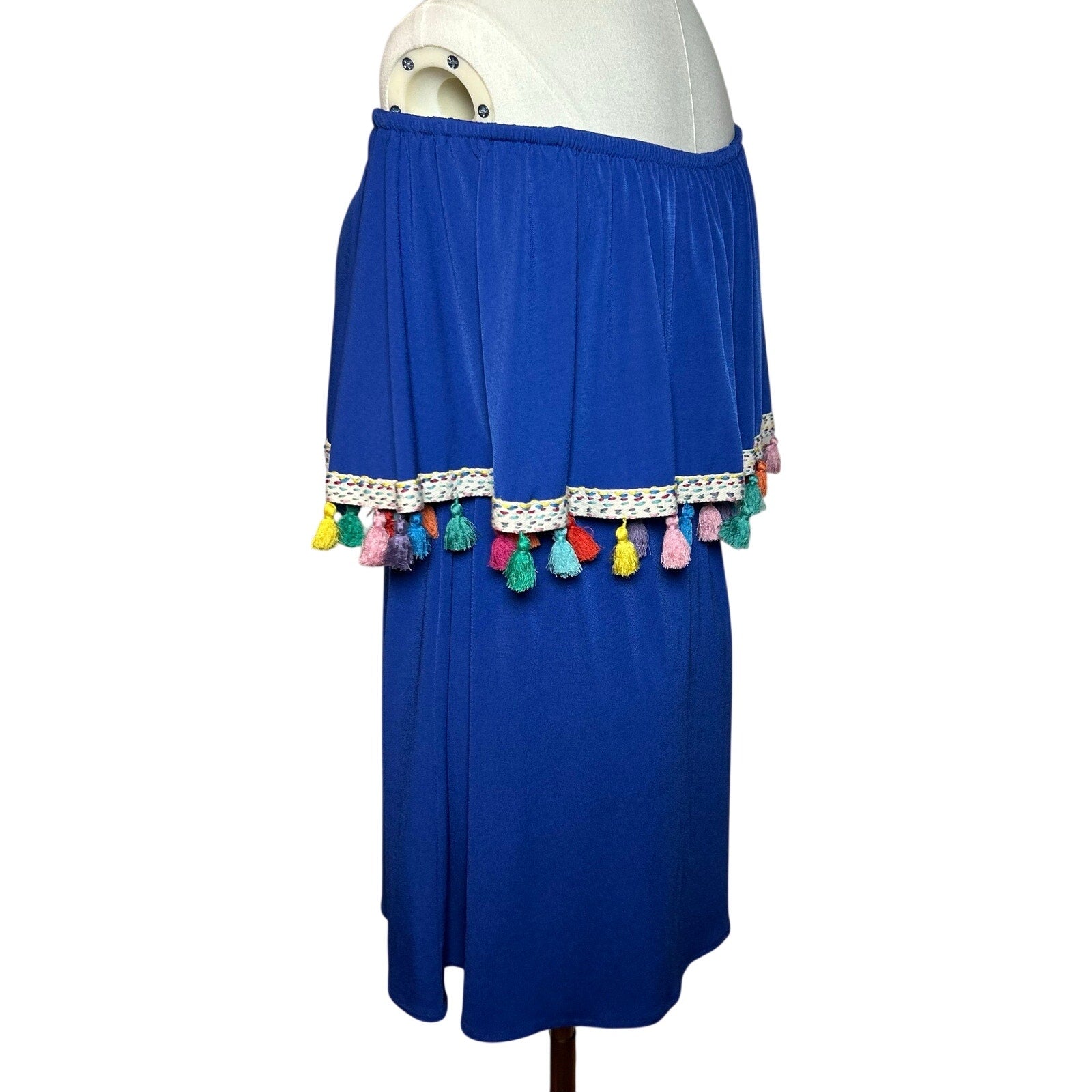 Judith March Blue Off Shoulder Resort Cover Up Mini Dress S Coquette Y2K Retro