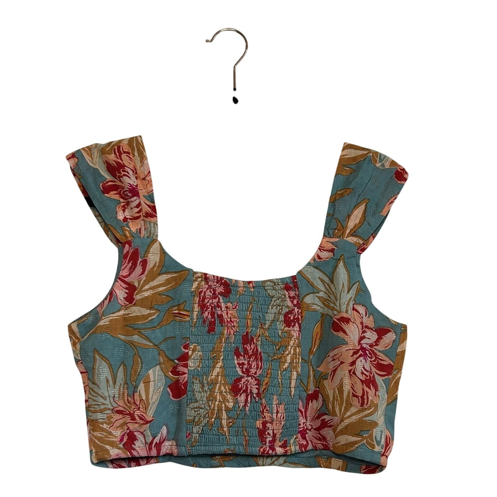 B.O.G Collective Blue Floral S Crop Top Smocked Boho Festival Streetwear Indie