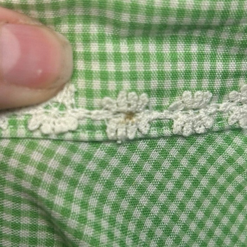 VTG 50s Green Gingham Midi Skirt Daisy Trim Rockabilly Medium Retro Western Boho