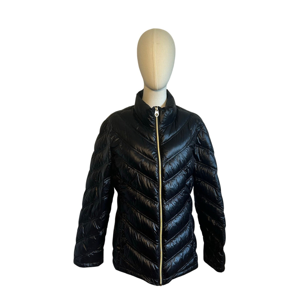 Calvin Klein XL Black Puffer Jacket Cheetah Lined Casual Gorpcore Minimalist