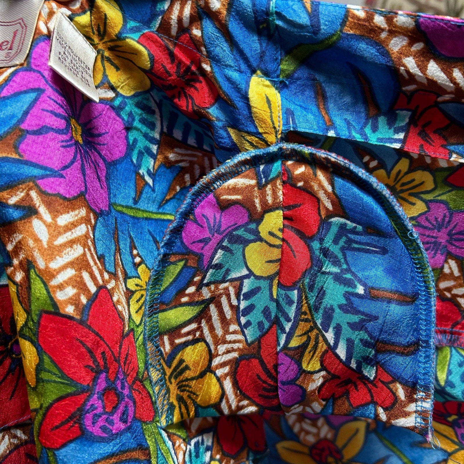 VTG 70s Bechamel 3pc Floral Set Whimsigoth Blue Tropical Jacket Shirt Pants Boho