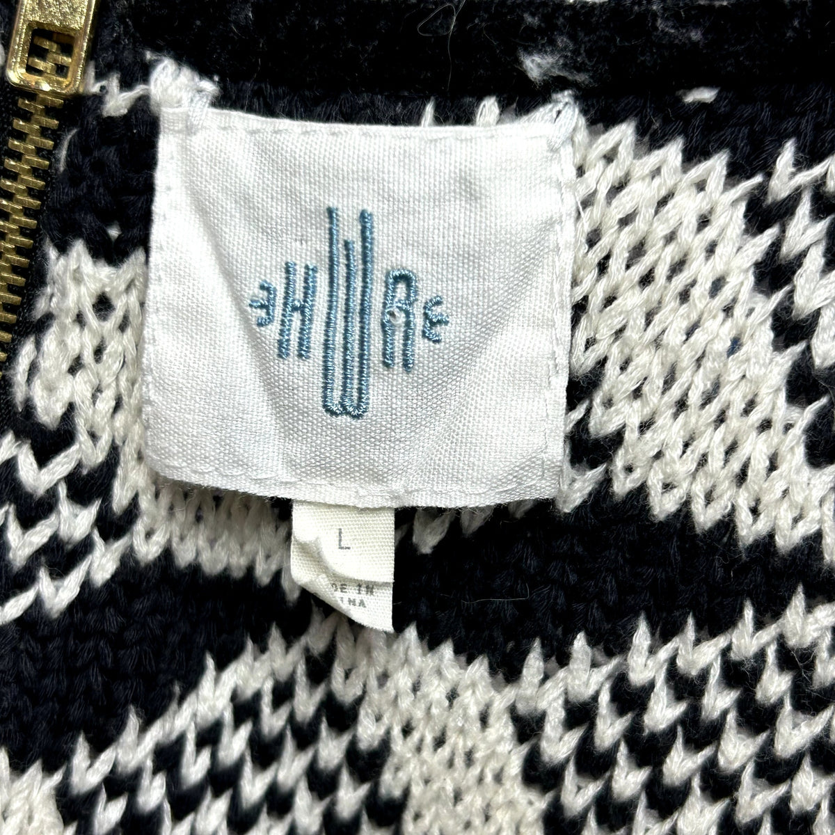 Anthropologie HWR Black White Zip Back Cotton L Sweater Vest Dark Academia Chic