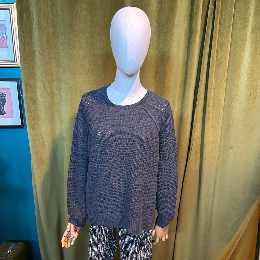 Gap Textured Honeycomb Knit Pullover Sweater Grey XL Raglan Long Sleeve Soft