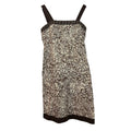 Boho Geometric Print Midi Dress Small Brown Cream Smocked Back Padded Bust Summer