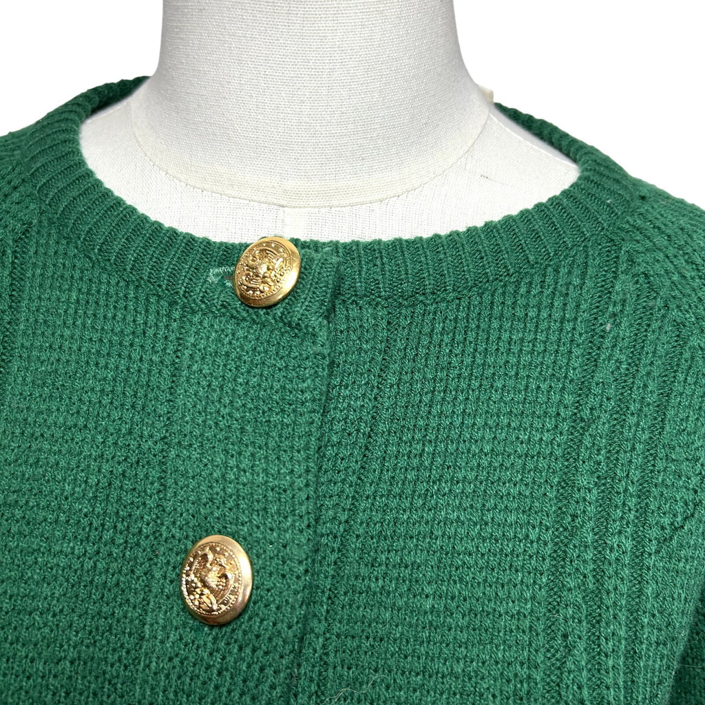 VTG 70s L Green Fair Isle Gold Button Cardigan Sweater Dark Academia Preppy Twee
