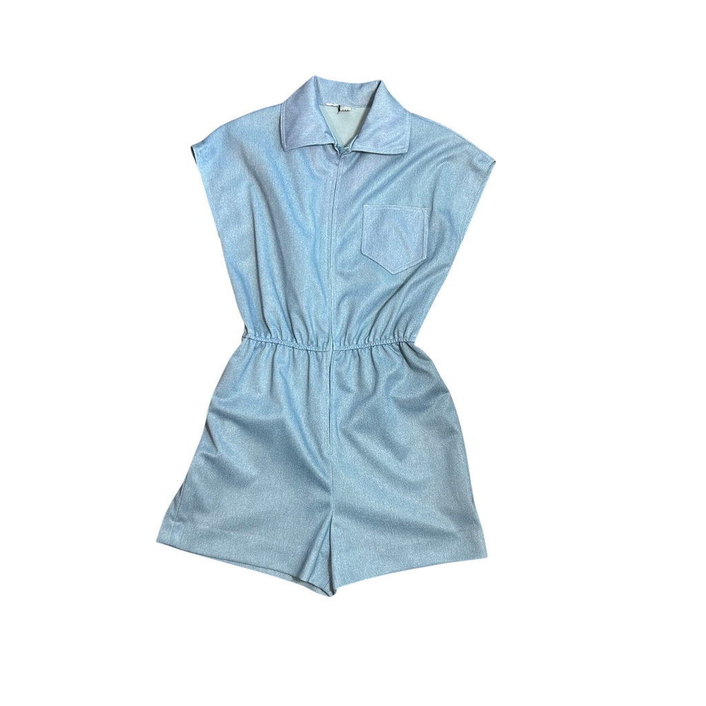 VTG 70s Blue Skirt Romper 2Pc Set Small Retro Preppy Twee Casual Indie Sleaze