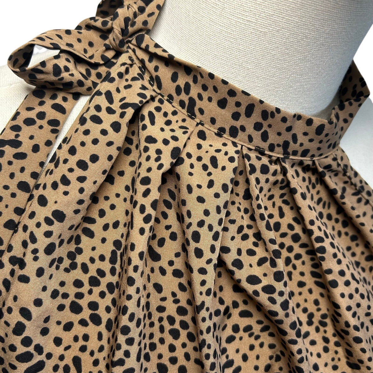 Brown Leopard Print S Top Pussy Bow Halter Neckline Y2K Boho Preppy Office Siren