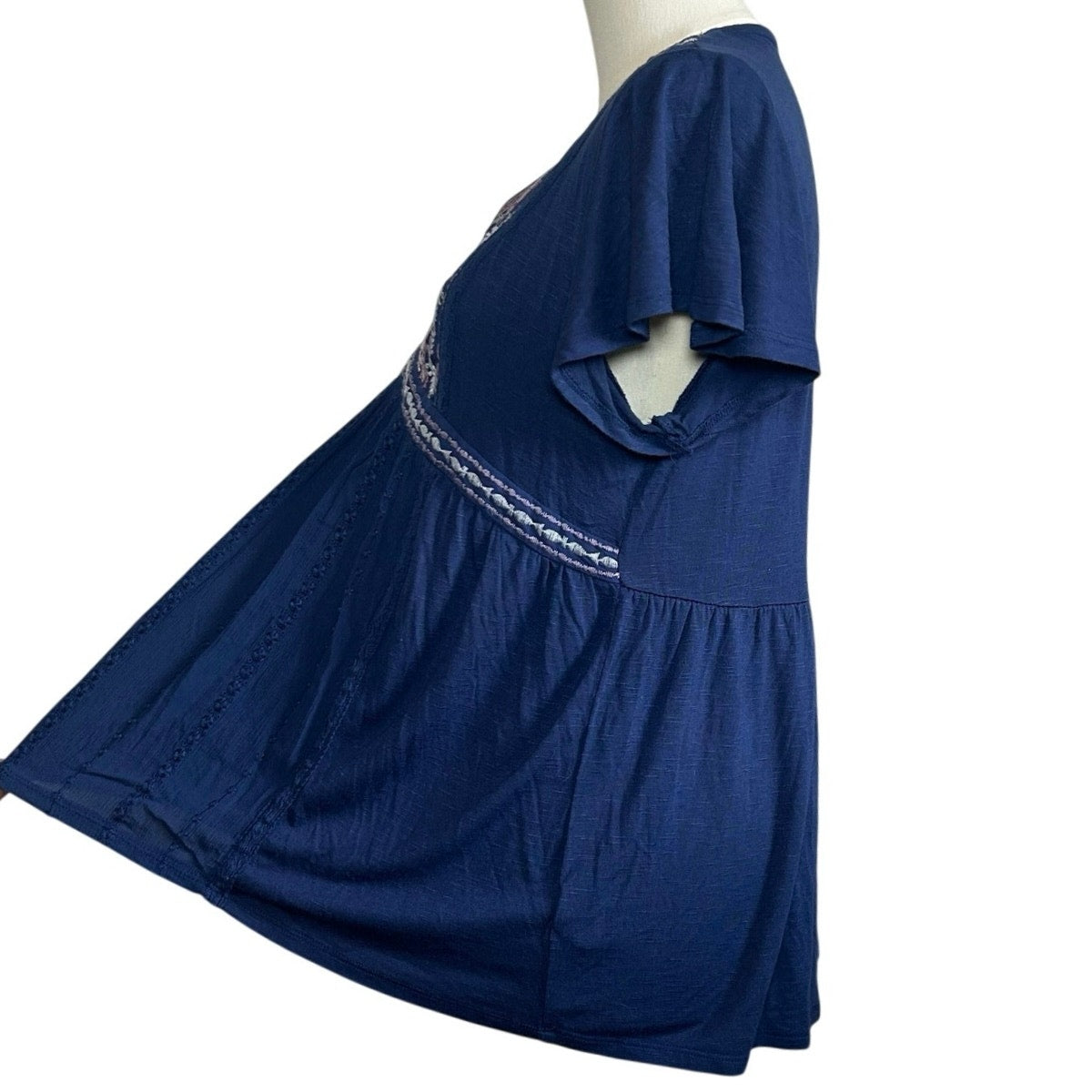 Knox Rose S Blue Embroidered Peasant Top Boho Casual Cottage Indie Twee Festival