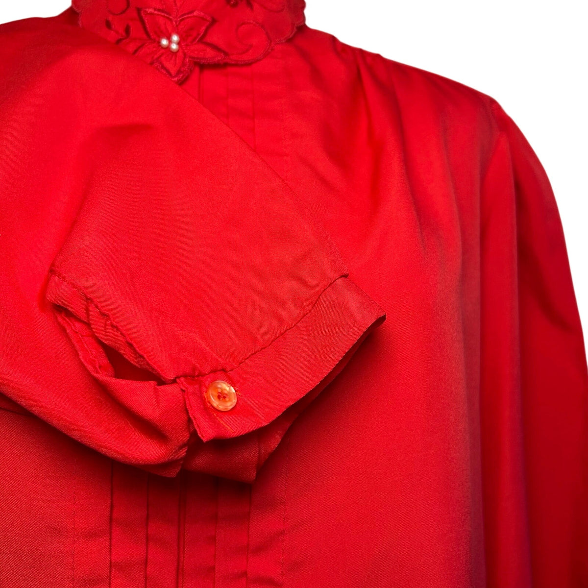 VTG 80s Claudia L Red Poinsettia Holiday Blouse Romantic Retro Twee Coquette