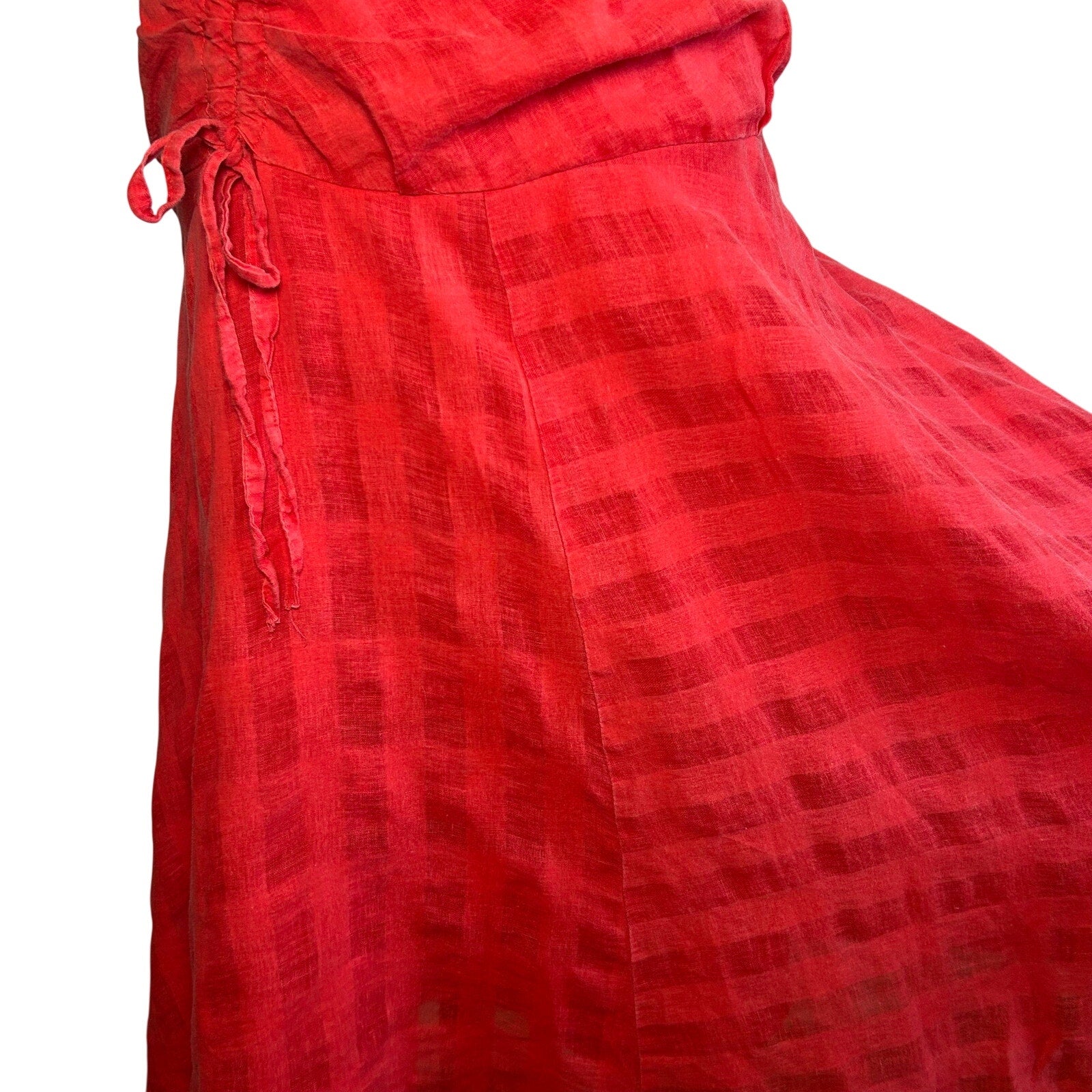 VTG Y2K Elegance Red Ruched A-Line Midi M Skirt Minimalist Casual Preppy Retro