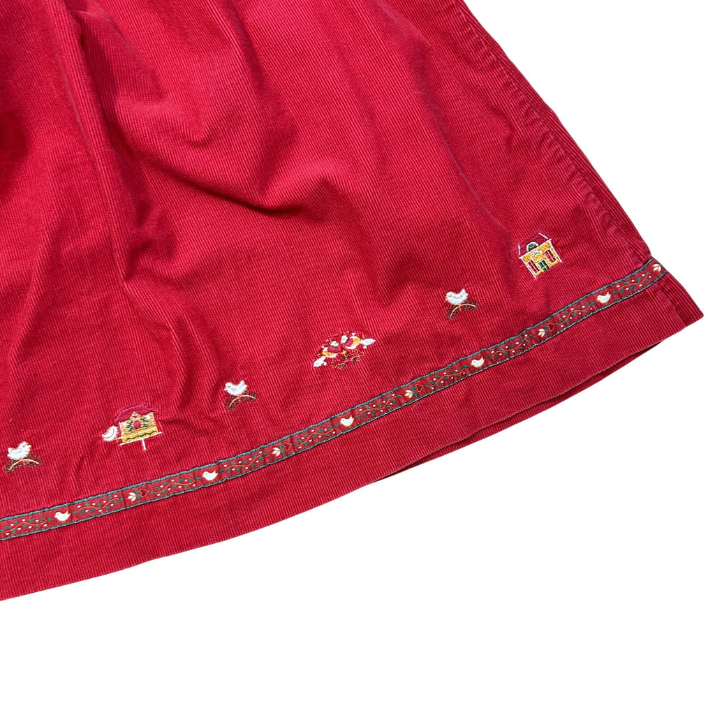 VTG 90s Jacadi Paris 3T Red Corduroy Sailor Collar Birdhouse Dress Embroidered