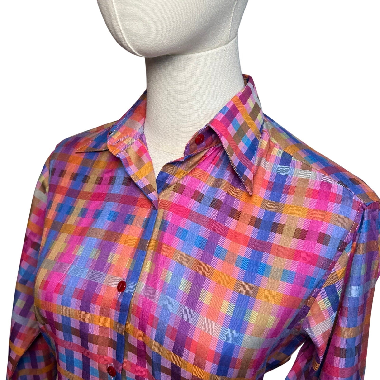VTG 90s John Braye Florence Grid Print Button Down Shirt Small Office Siren Y2K