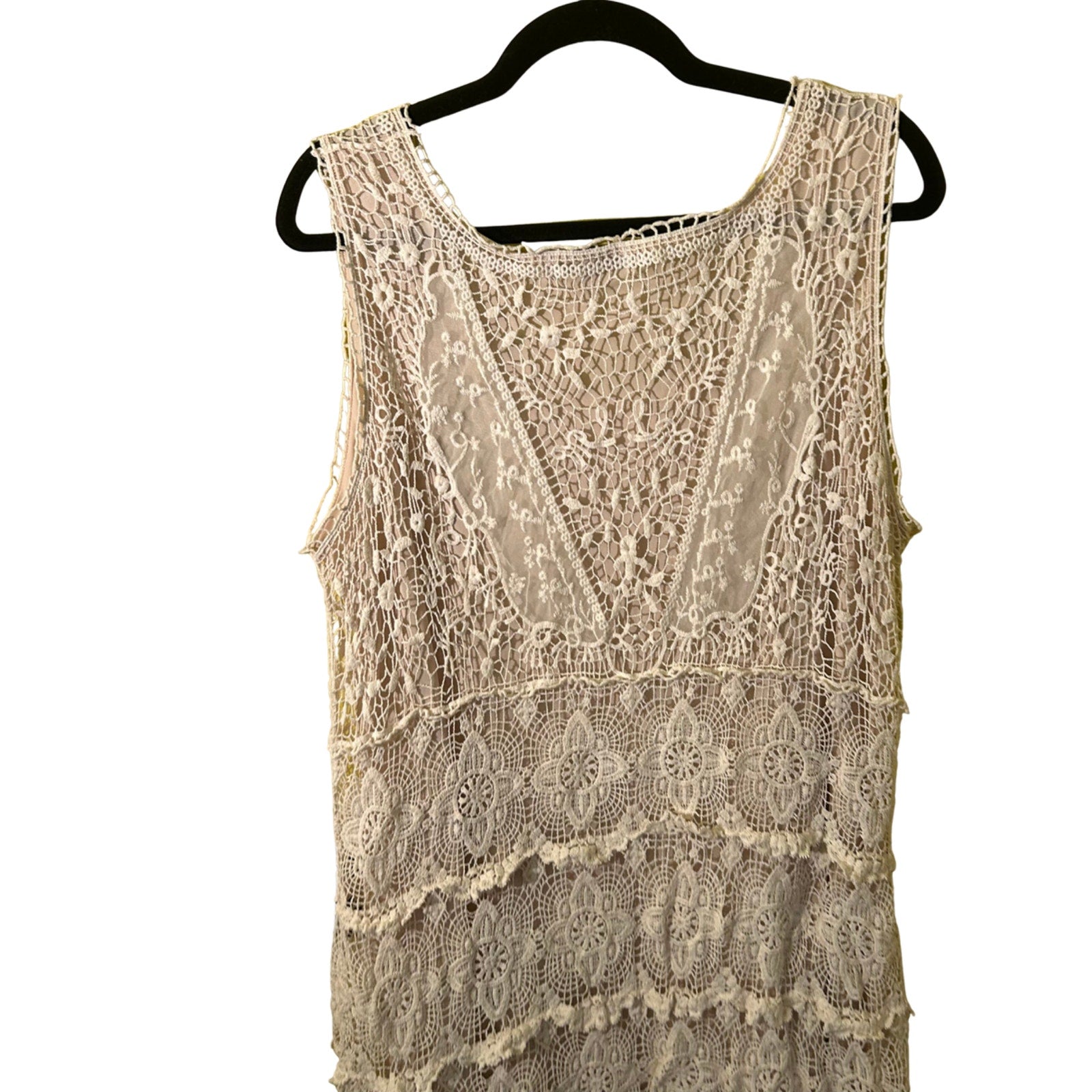 JLo Collection Lace Mini Dress Womens XL Cream Boho Y2K 2010s Whimsygoth