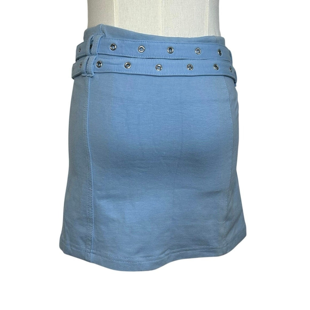 VTG Y2K Poplooks Blue Belted Knit S Mini Skirt NWT NOS Coquette Streetwear Retro