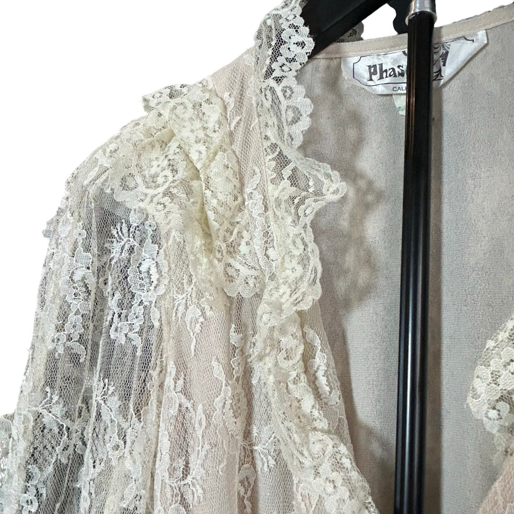 VTG 70s Phase II California Lace Ruffle Maxi Dress Cream Size 6 Victorian Pearl