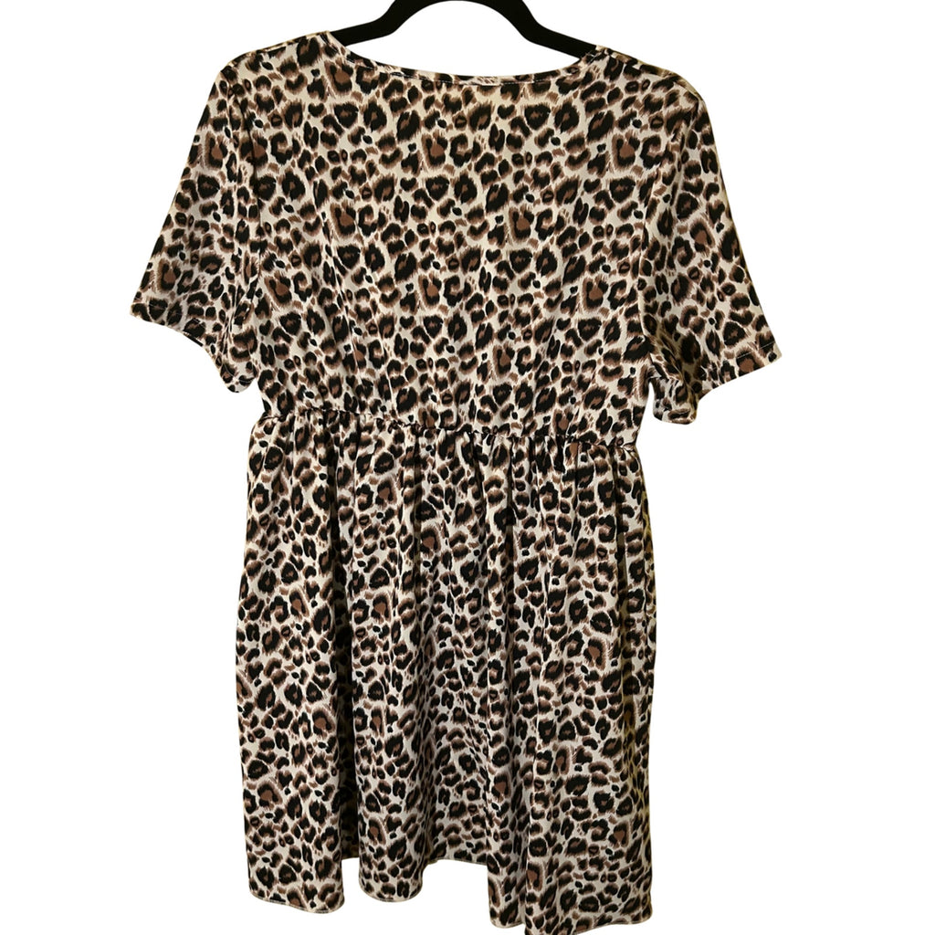 Cheetah Animal Print V-Neck Elastic Waist Mini Dress Medium Mob Wife Whimsygoth