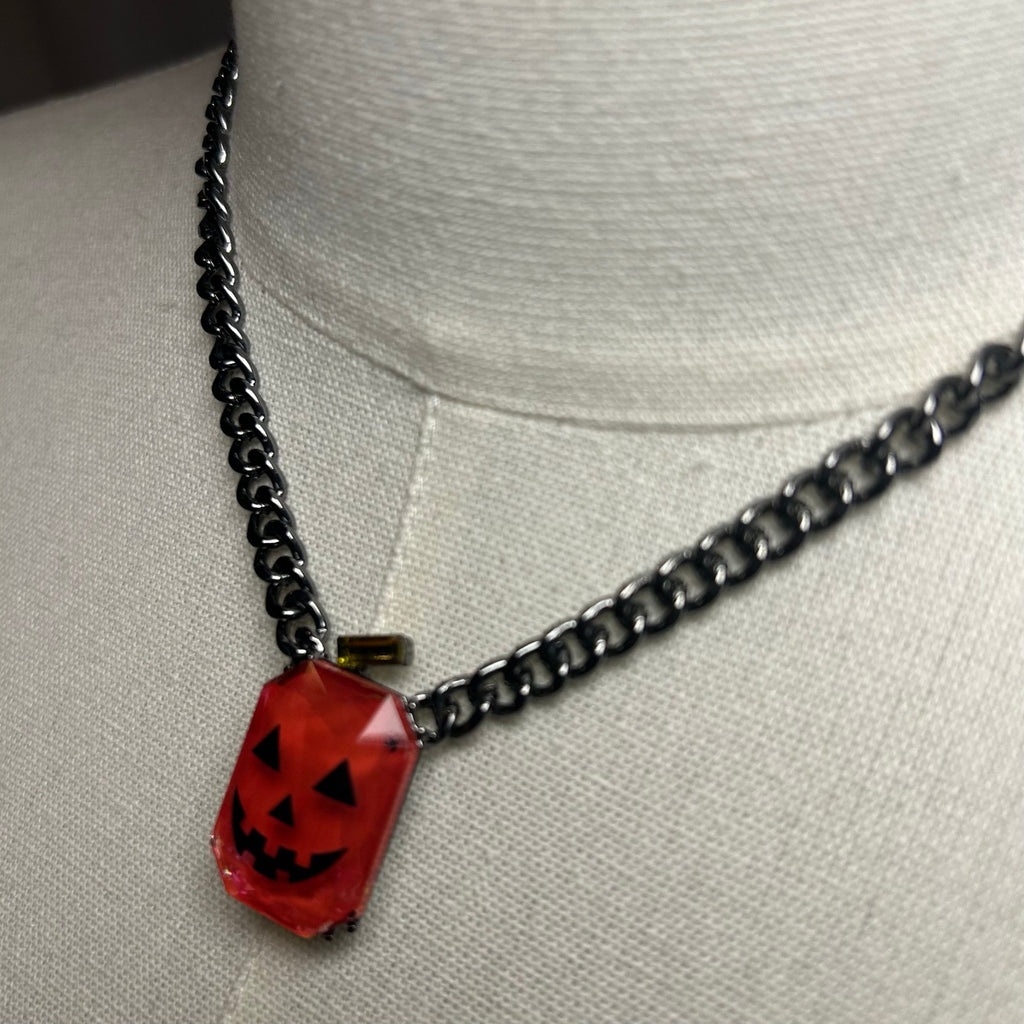 Betsey Johnson Orange Pumpkin Pendant Chain Necklace Halloween Goth Whimsygoth