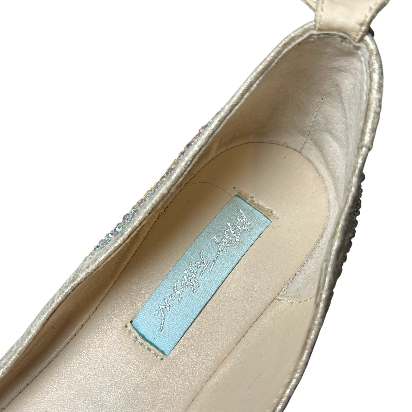 Betsey Johnson Cream Rhinestone Flats Glitter Coquette 8.5 Bridal Whimsigoth