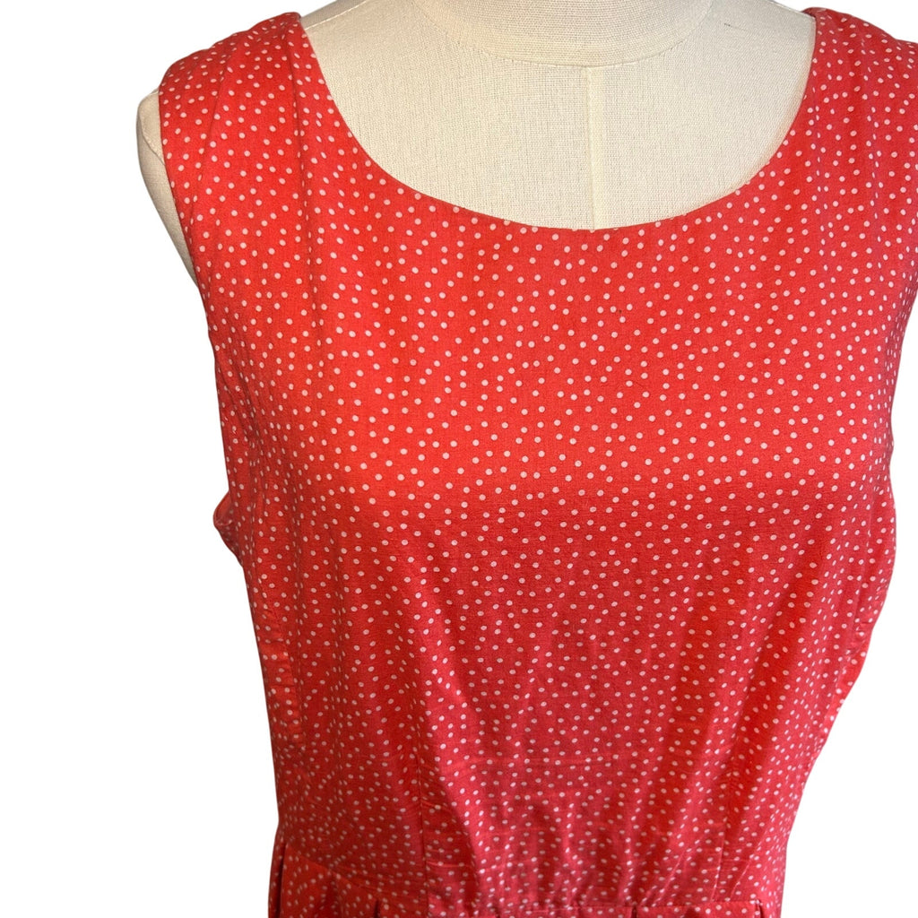 Corey P Orange Polka Dot Midi M Dress Cotton Pocket Retro Twee Preppy Sleeveless