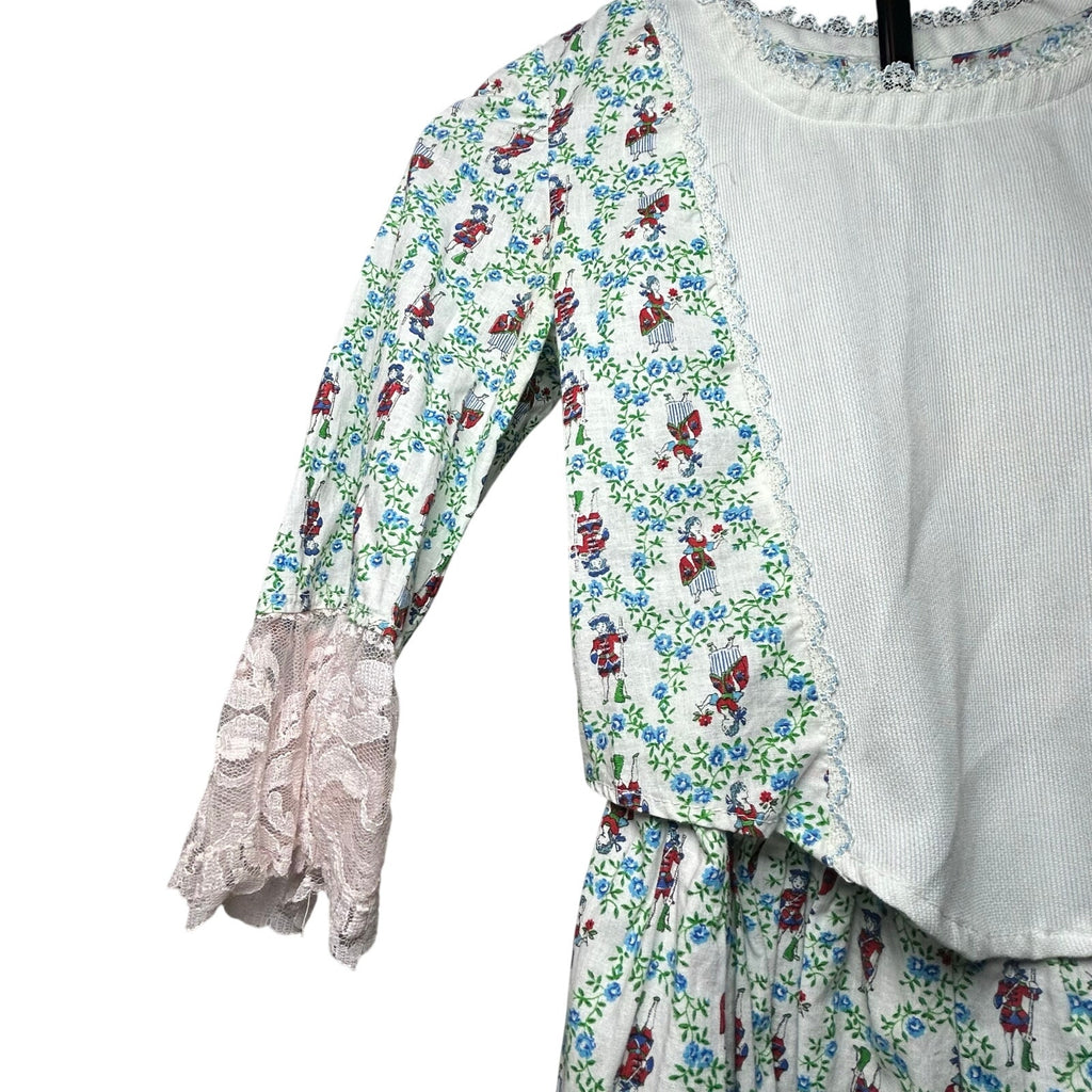 70s Bicentennial Prairie Two Piece Set Floral Colonial Print XS Small